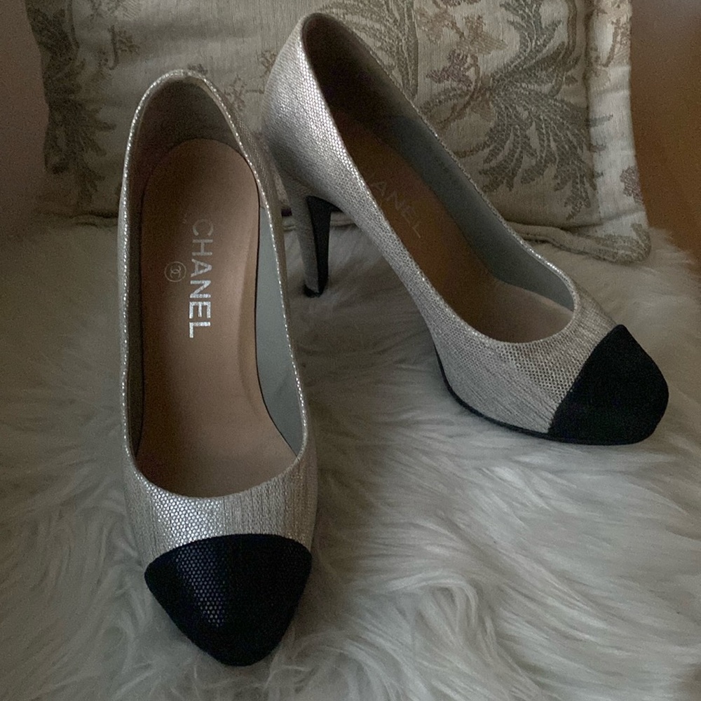 CHANEL Silver and Black Heels